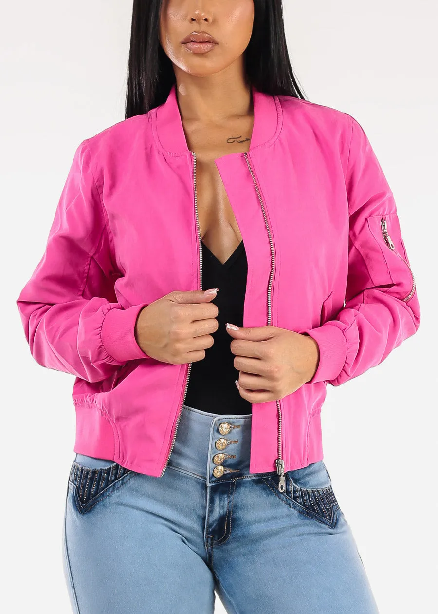 Long Sleeve Zip Up Bomber Jacket Fuchsia sold by Moda product image thumbnail 5