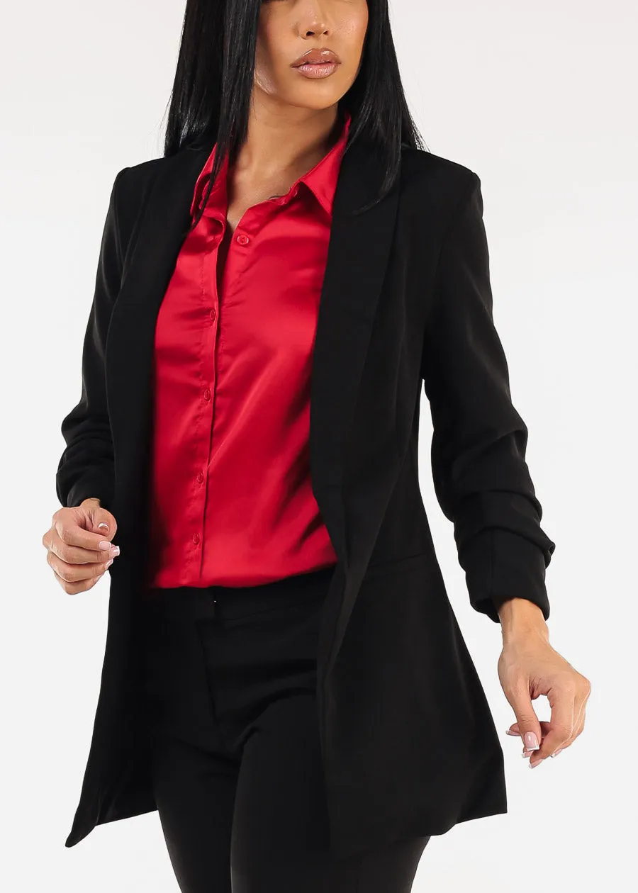 Open Front Quarter Sleeve Black Blazer sold by Moda