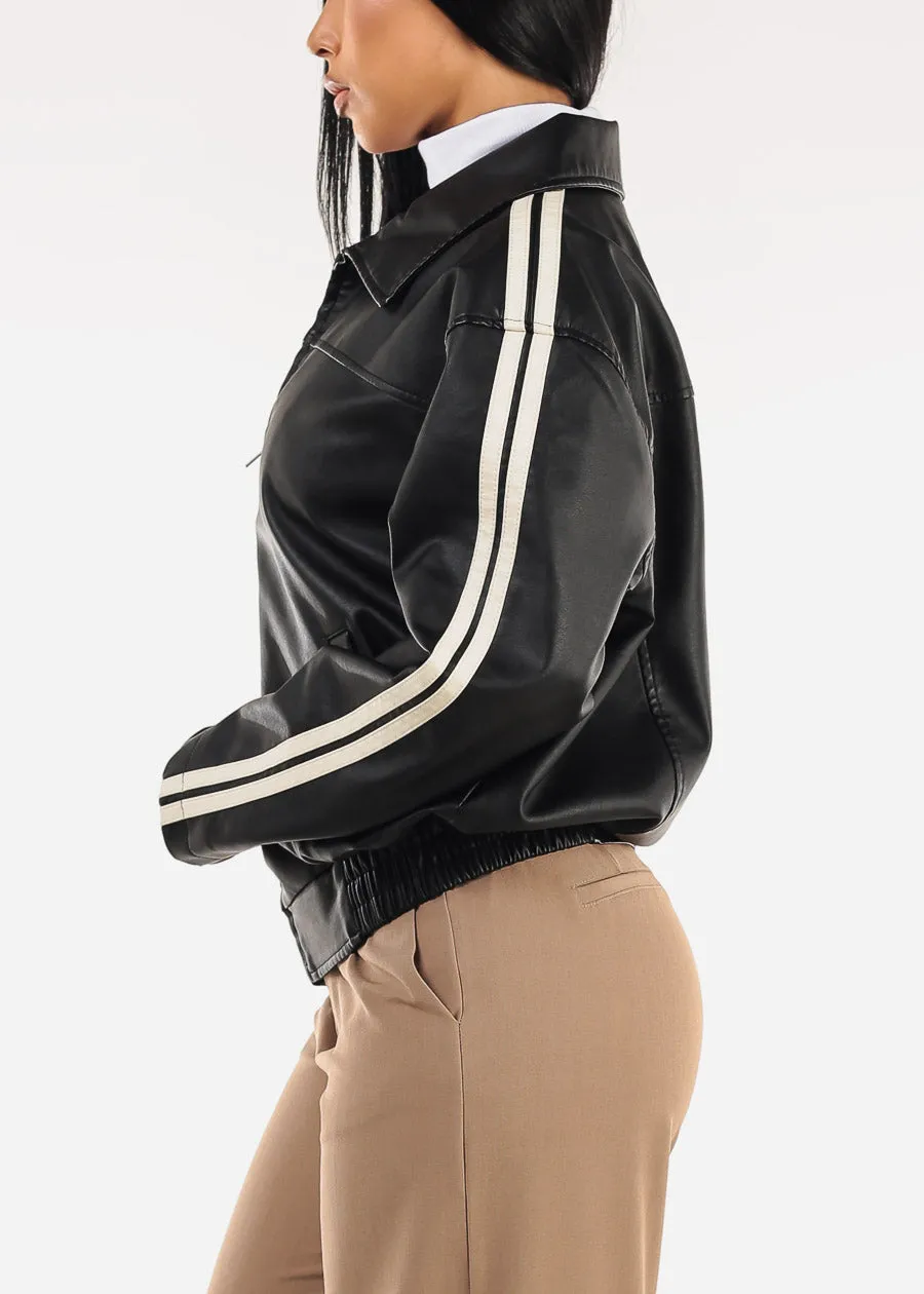 Long Sleeve Zip Up Vegan Leather Black Jacket sold by Moda product image thumbnail 3