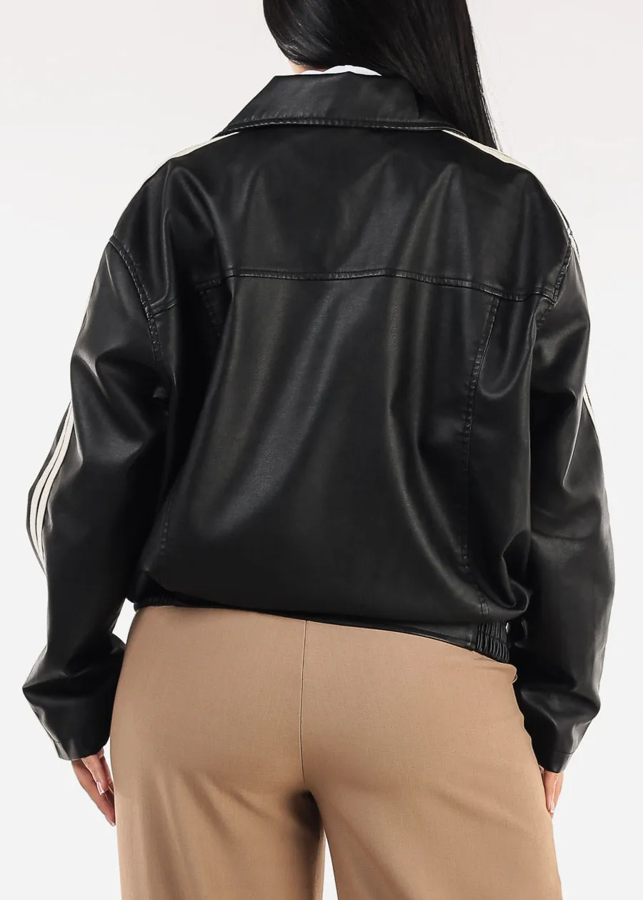Long Sleeve Zip Up Vegan Leather Black Jacket sold by Moda product image thumbnail 4