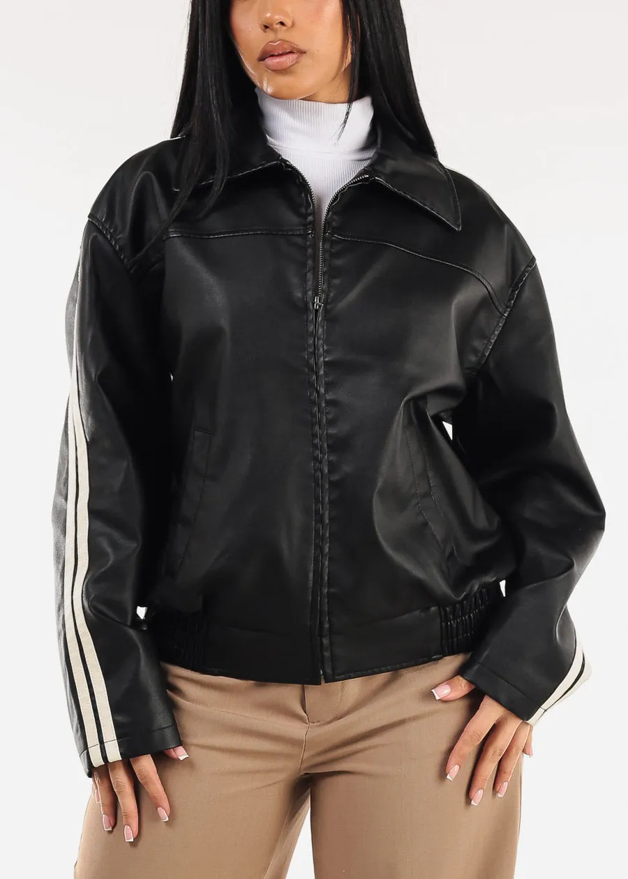 Long Sleeve Zip Up Vegan Leather Black Jacket sold by Moda product image thumbnail 5