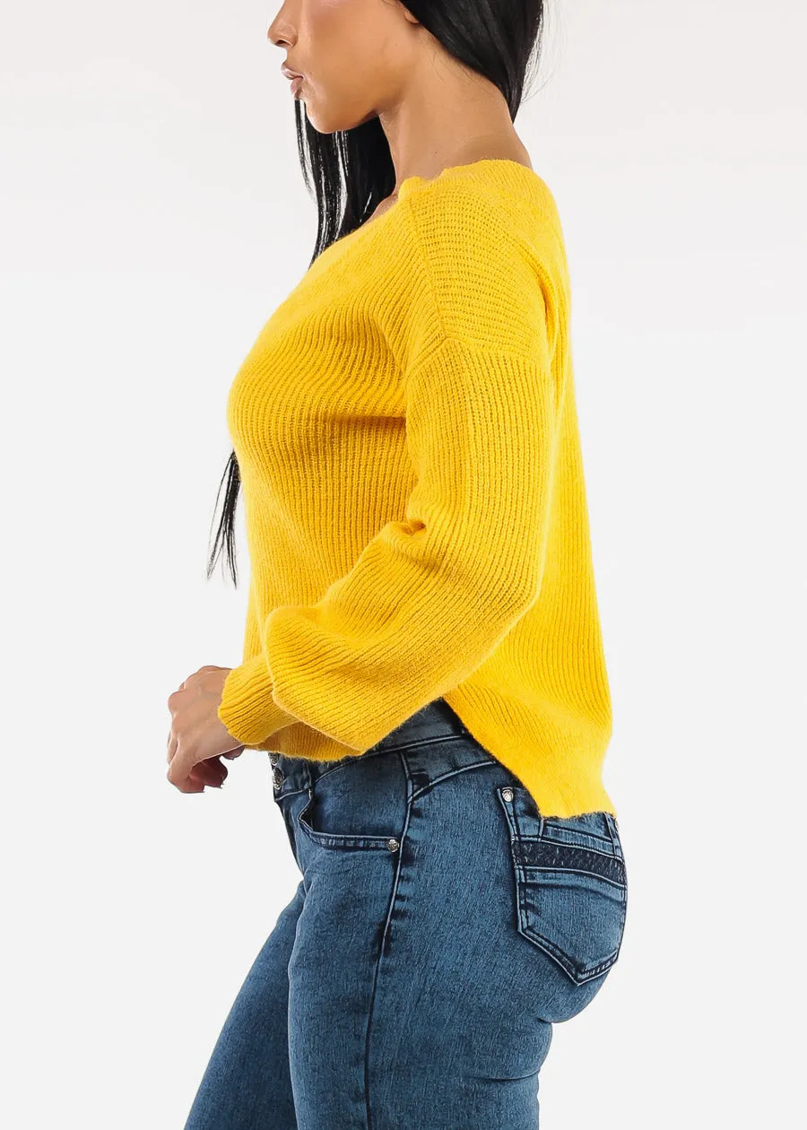 Long Sleeve Vneck Knitted Sweater Yellow sold by Moda product image thumbnail 3