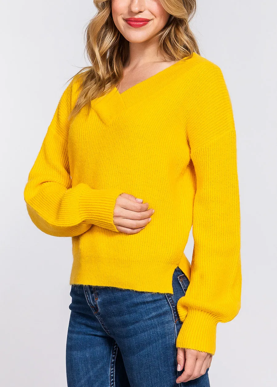 Long Sleeve Vneck Knitted Sweater Yellow sold by Moda product image thumbnail 5