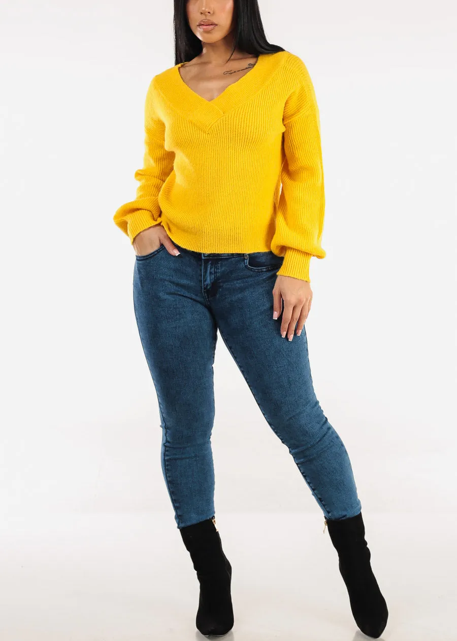 Long Sleeve Vneck Knitted Sweater Yellow sold by Moda product image thumbnail 2