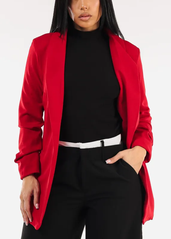 Quarter Sleeve Open Front Red Blazer sold by Moda