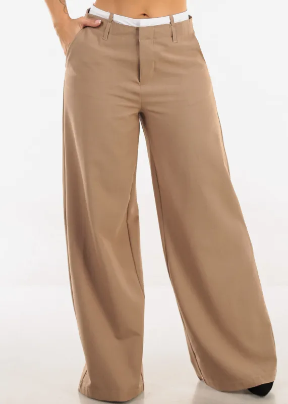 Super High Waist Stretch Wide Leg Dress Pants Light Brown sold by Moda