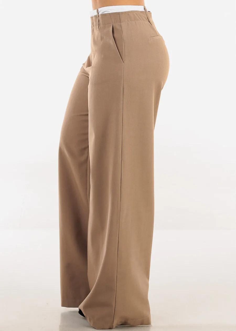 Super High Waist Stretch Wide Leg Dress Pants Light Brown sold by Moda product image thumbnail 3
