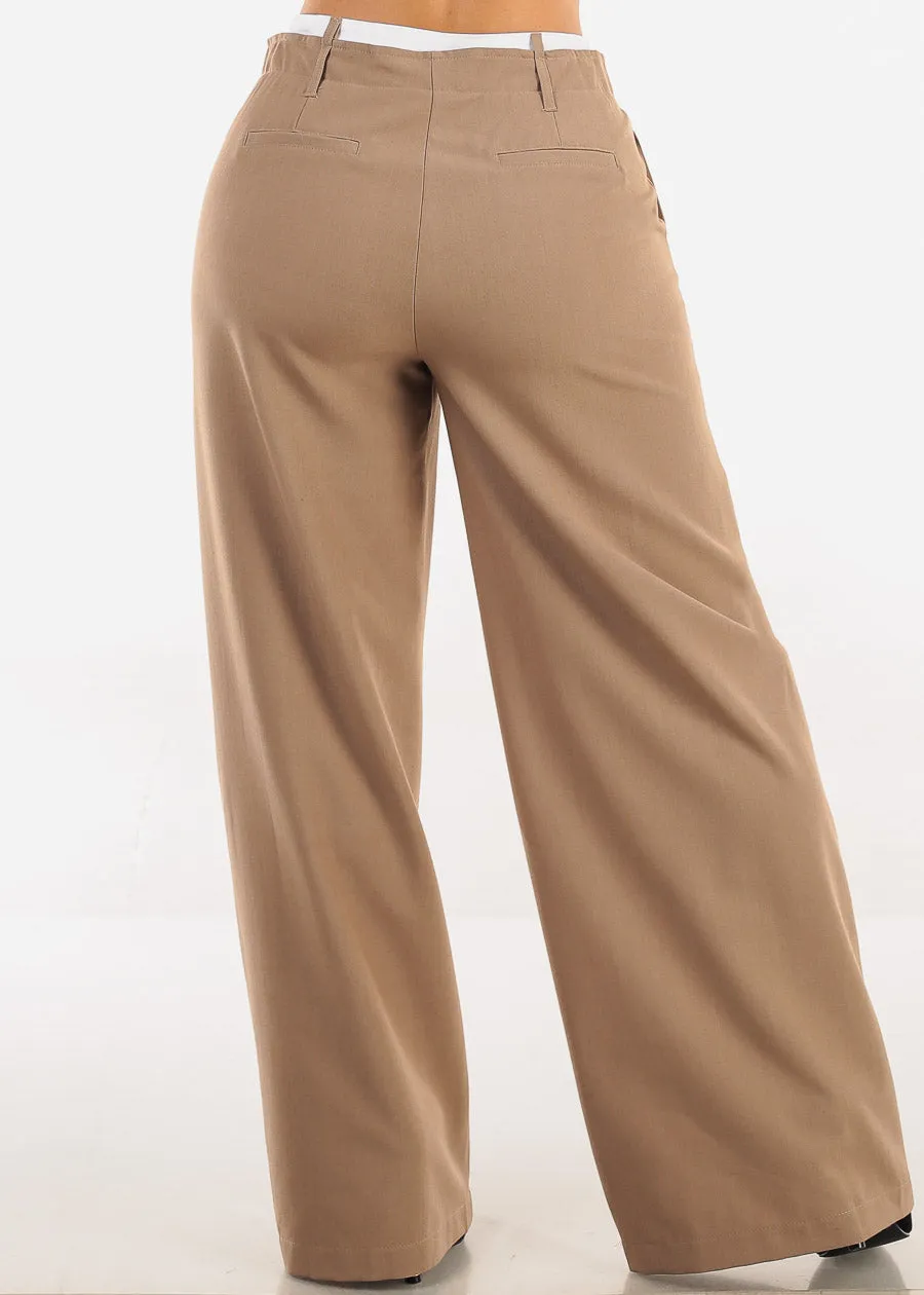 Super High Waist Stretch Wide Leg Dress Pants Light Brown sold by Moda product image thumbnail 4