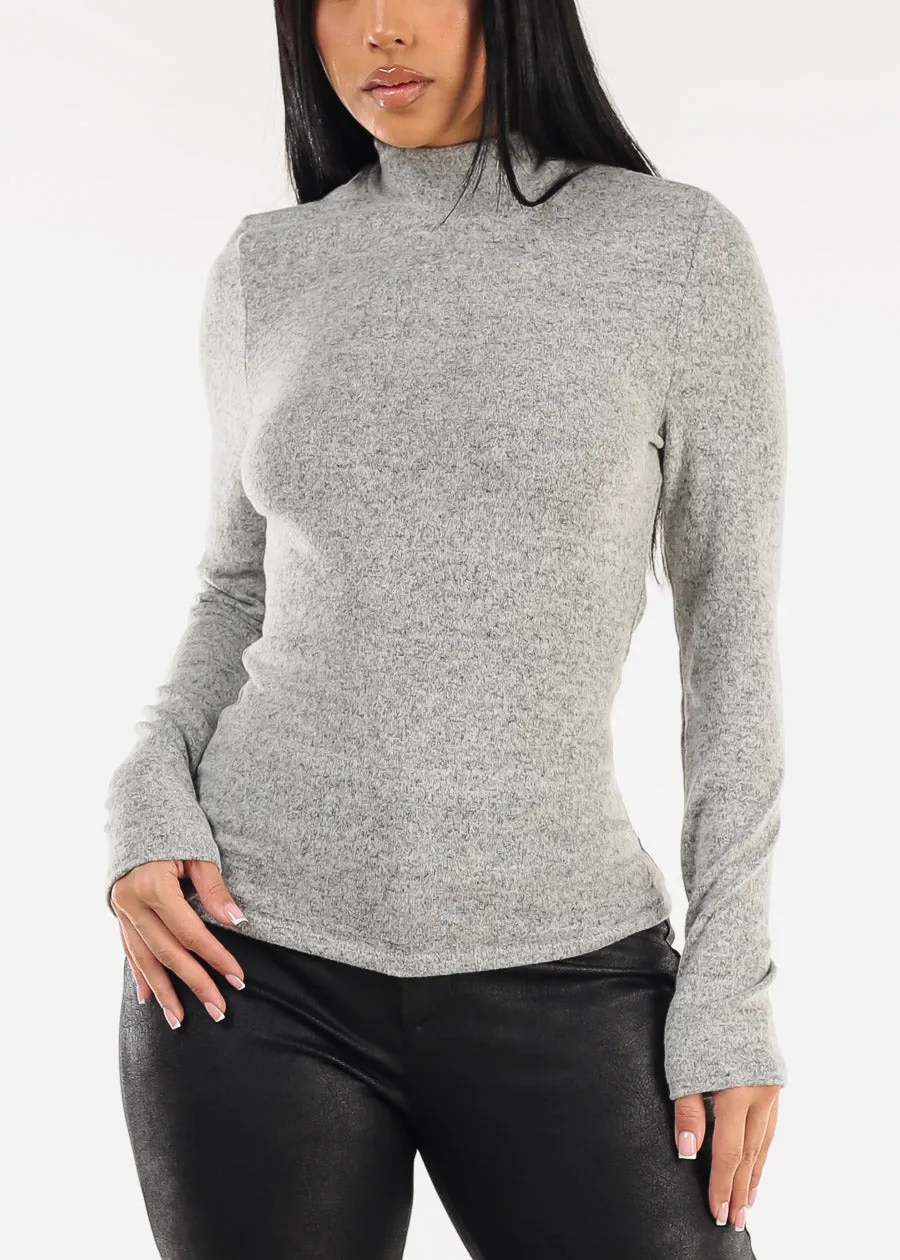 Long Sleeve Mock Neck Soft Stretch Top Grey sold by Moda product image thumbnail 5