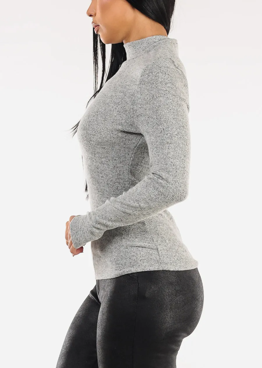 Long Sleeve Mock Neck Soft Stretch Top Grey sold by Moda product image thumbnail 3
