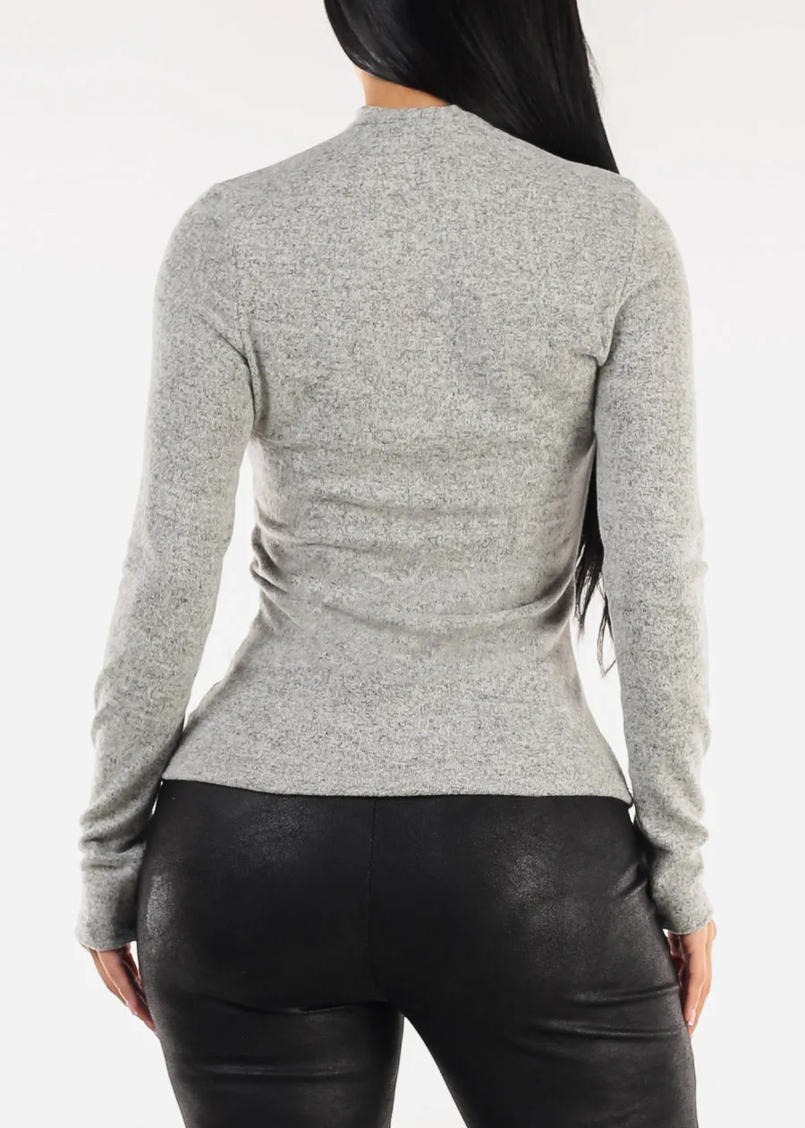 Long Sleeve Mock Neck Soft Stretch Top Grey sold by Moda product image thumbnail 4