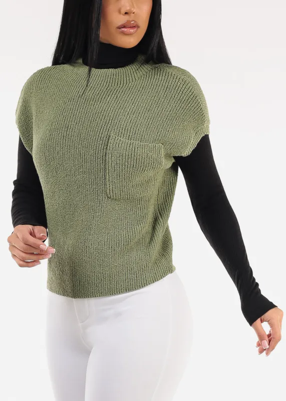 Mock Neck Short Sleeve Sweater Olive sold by Moda