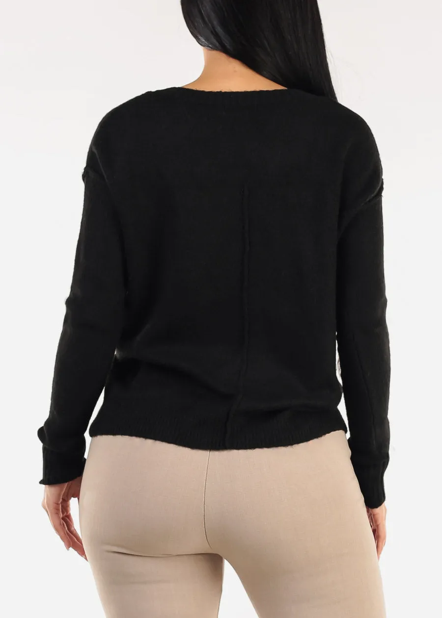 Black Long Sleeve Vneck Knitted Sweater sold by Moda product image thumbnail 4