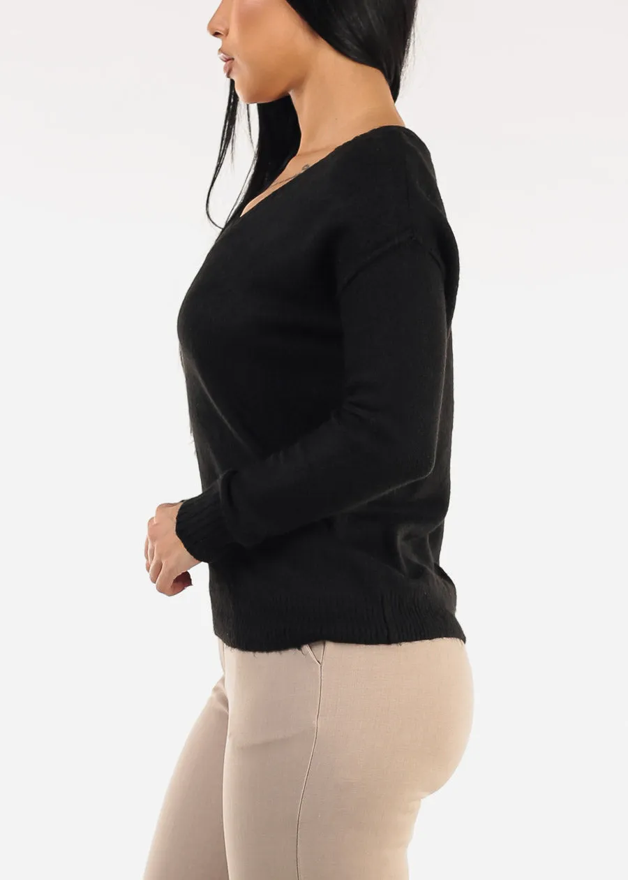 Black Long Sleeve Vneck Knitted Sweater sold by Moda product image thumbnail 3
