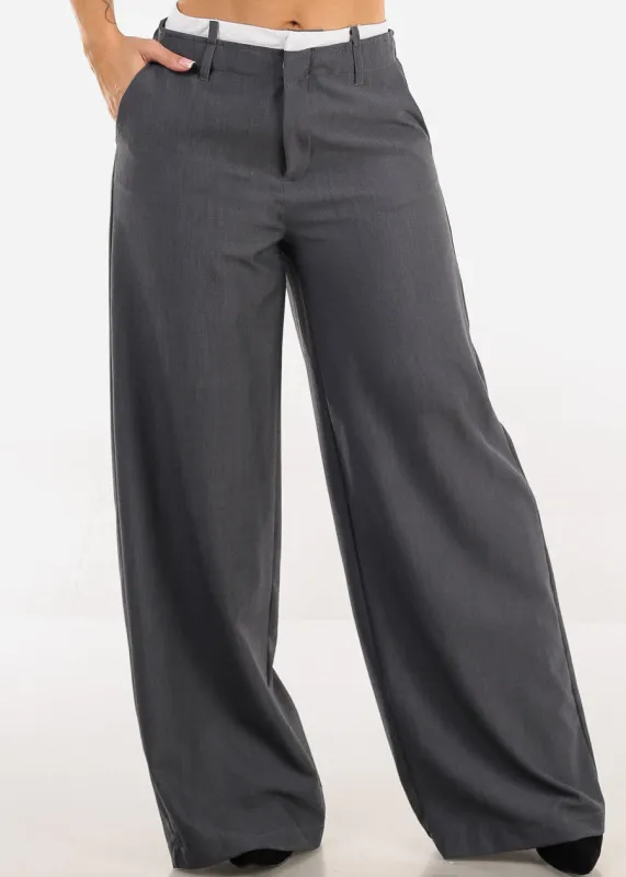 Super High Waist Stretch Wide Leg Dress Pants Grey sold by Moda