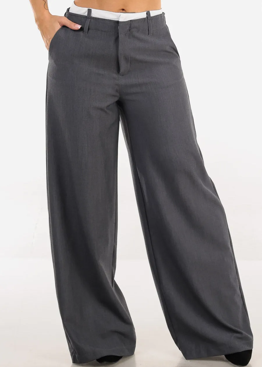 Super High Waist Stretch Wide Leg Dress Pants Grey sold by Moda