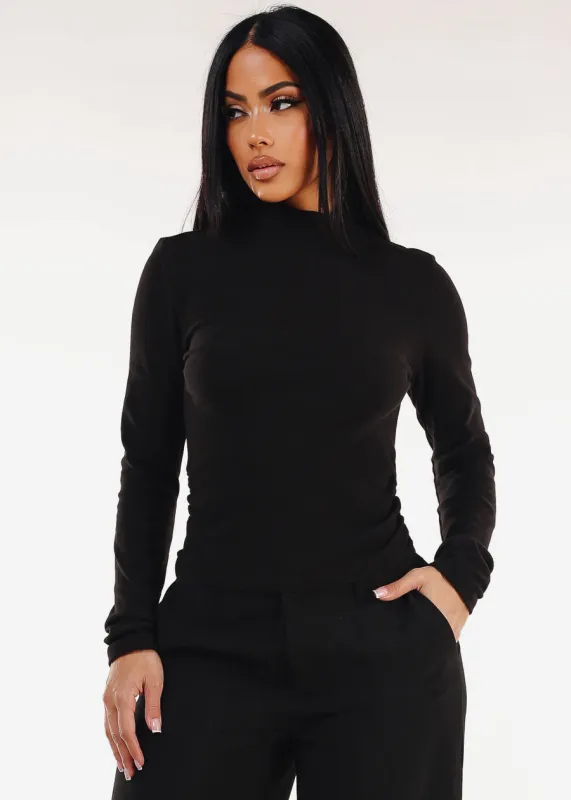 Long Sleeve Turtleneck Stretch Sweater Top Black sold by Moda