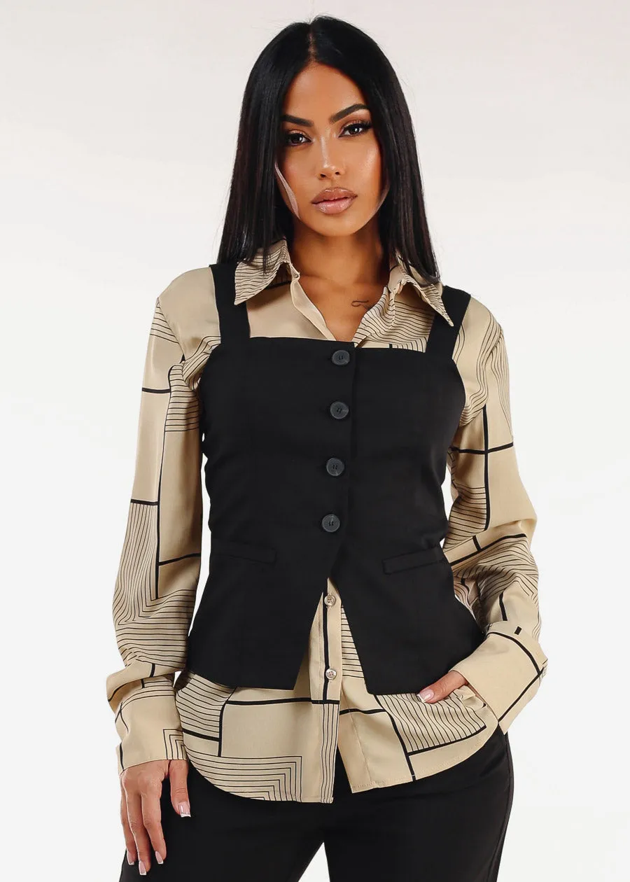 Square Neck Sleeveless Button Down Blouse Black sold by Moda