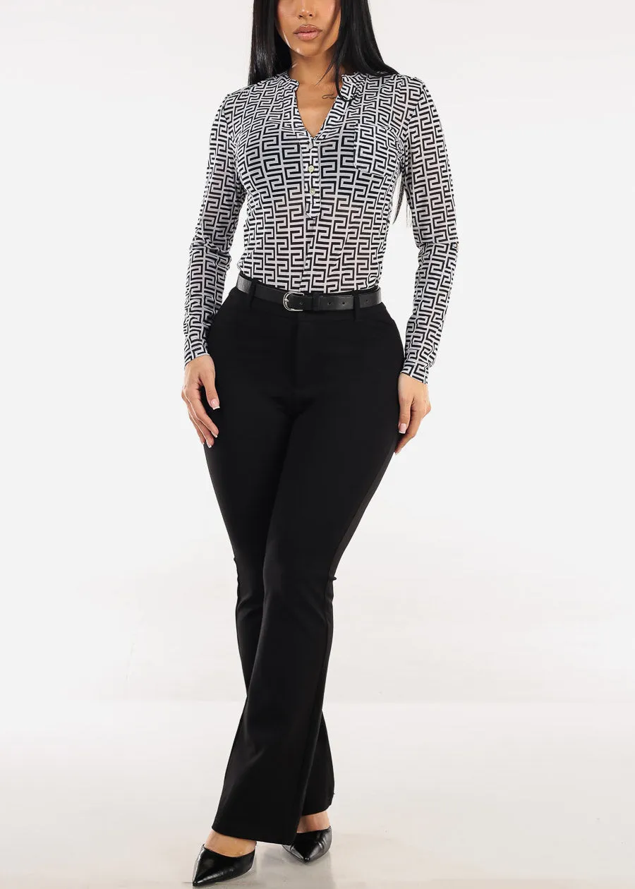 Stretchy Long Sleeve Half Button Up Mesh Blouse Navy sold by Moda product image thumbnail 2