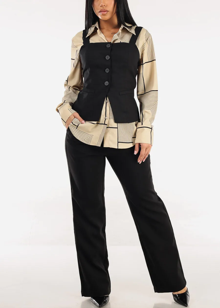Long Sleeve Button Up Printed Collared Blouse Khaki sold by Moda product image thumbnail 2