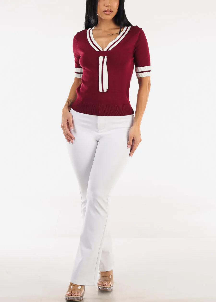 Short Sleeve Vneck Sweater Top Wine w Tie detail sold by Moda product image thumbnail 2