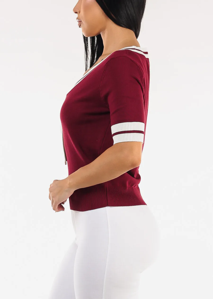 Short Sleeve Vneck Sweater Top Wine w Tie detail sold by Moda product image thumbnail 3