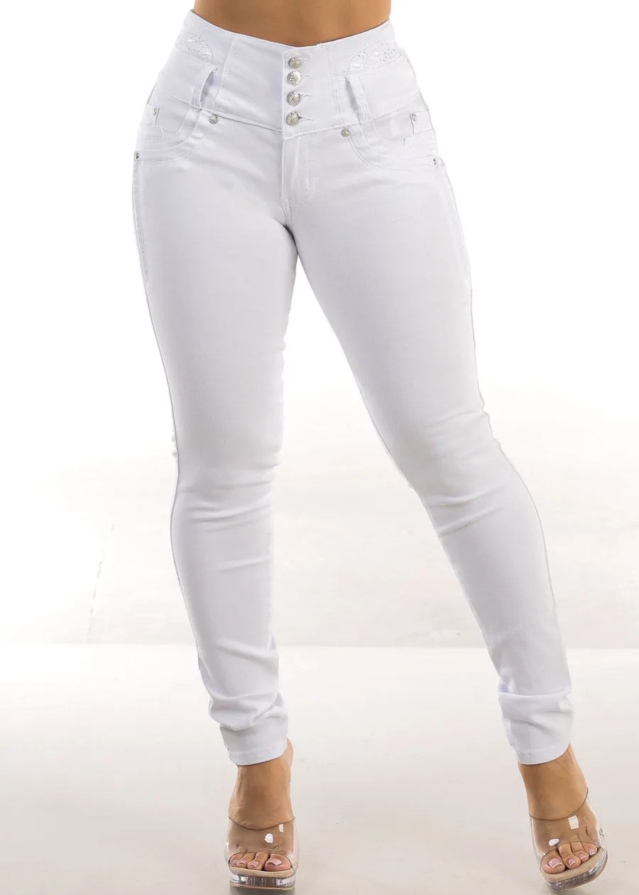 MX JEANS Embroidered Back Butt Lift White Stretch Skinny Jeans sold by Moda product image thumbnail 3