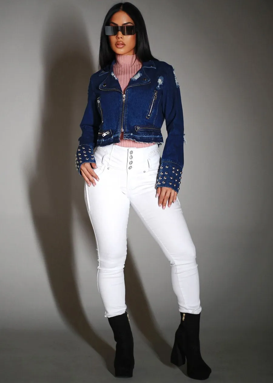 MX JEANS Embroidered Back Butt Lift White Stretch Skinny Jeans sold by Moda product image thumbnail 2