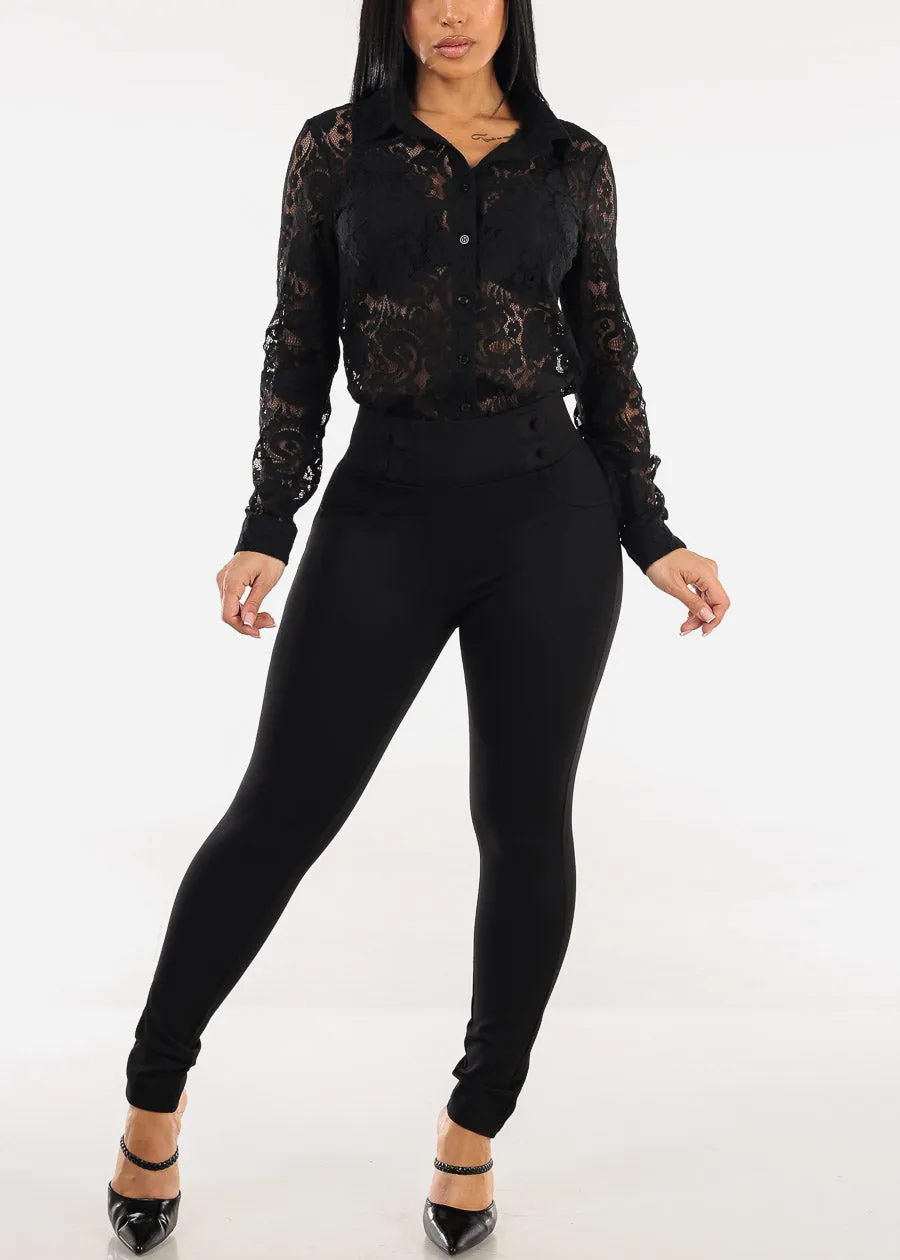 Long Sleeve Button Up Lace Collared Blouse Black sold by Moda product image thumbnail 2