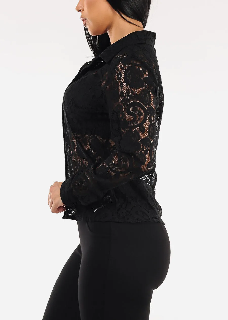 Long Sleeve Button Up Lace Collared Blouse Black sold by Moda product image thumbnail 3