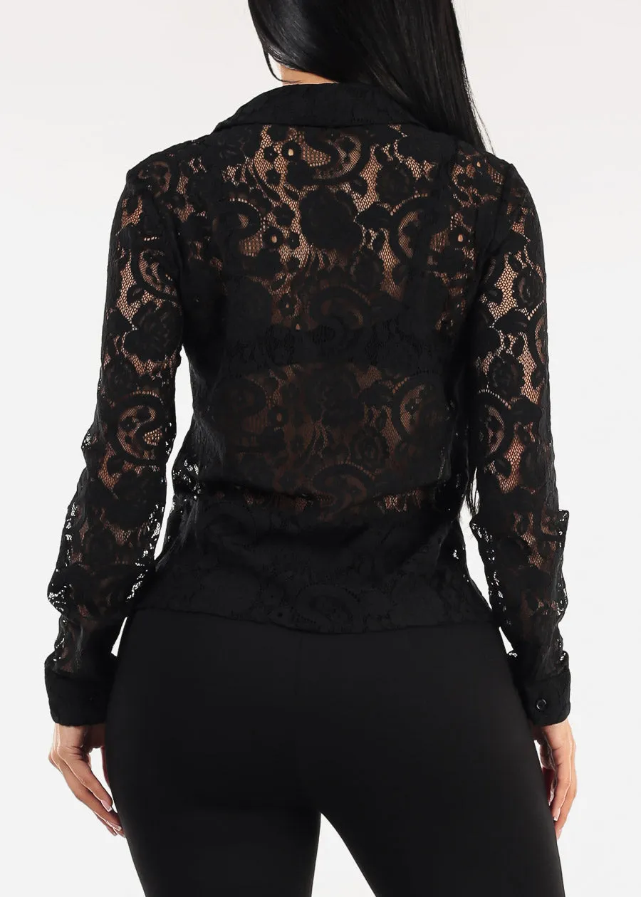 Long Sleeve Button Up Lace Collared Blouse Black sold by Moda product image thumbnail 4