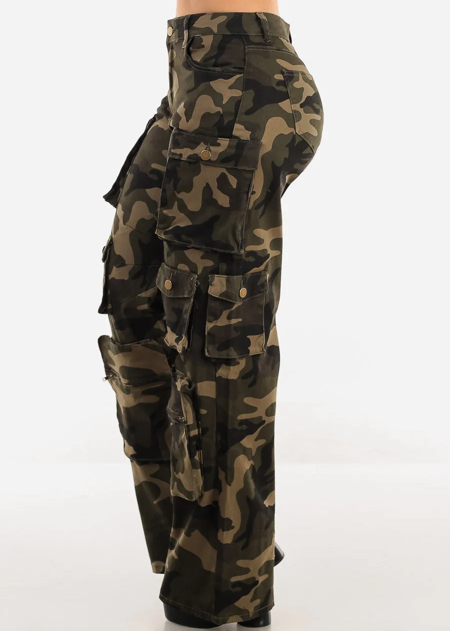 High Waist Straight Wide Leg Camo Cargo Pants sold by Moda product image thumbnail 4