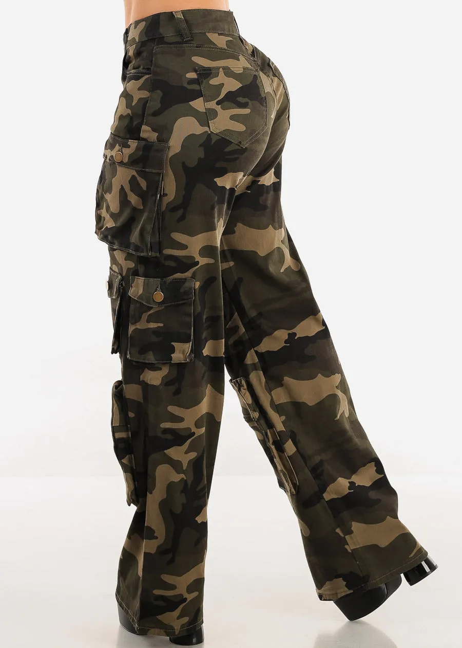 High Waist Straight Wide Leg Camo Cargo Pants sold by Moda product image thumbnail 5