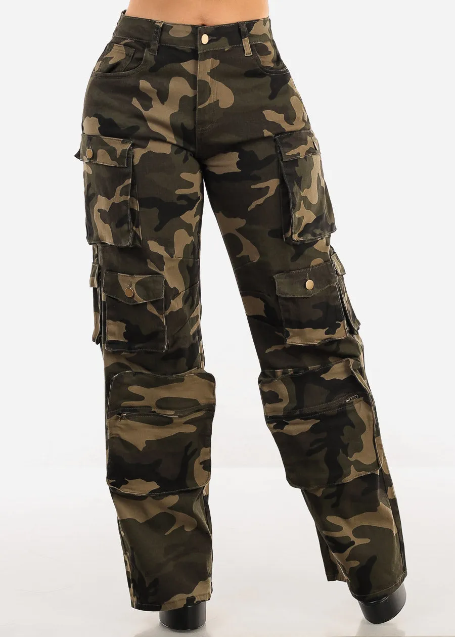 High Waist Straight Wide Leg Camo Cargo Pants sold by Moda