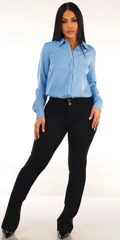 Blue Bootcut Dress Pants Outfit sold by Moda