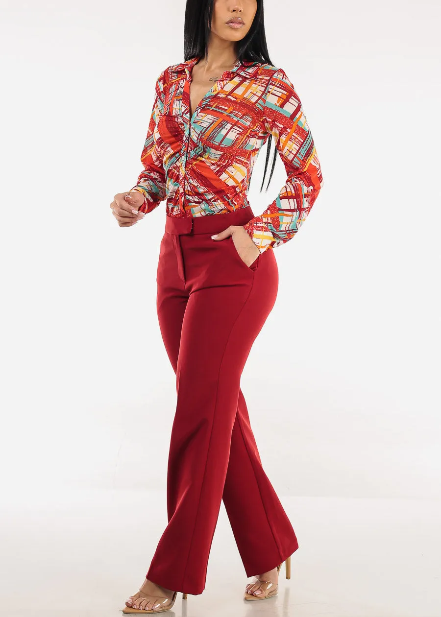 Butt Lift High Waisted Bootcut Dress Pants Burgundy sold by Moda product image thumbnail 2