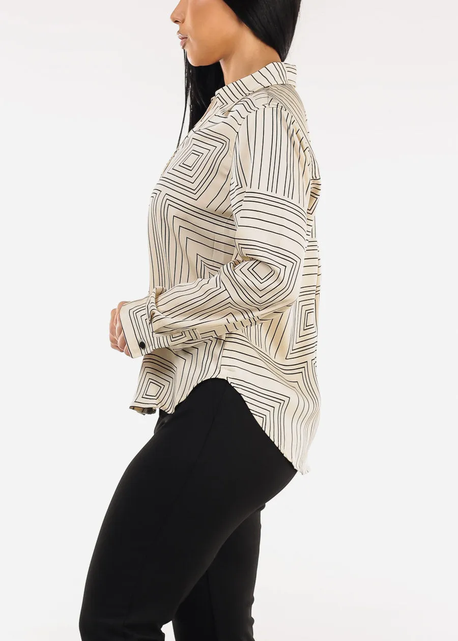 Long Sleeve Button Up Printed Collared Blouse Ivory sold by Moda product image thumbnail 3