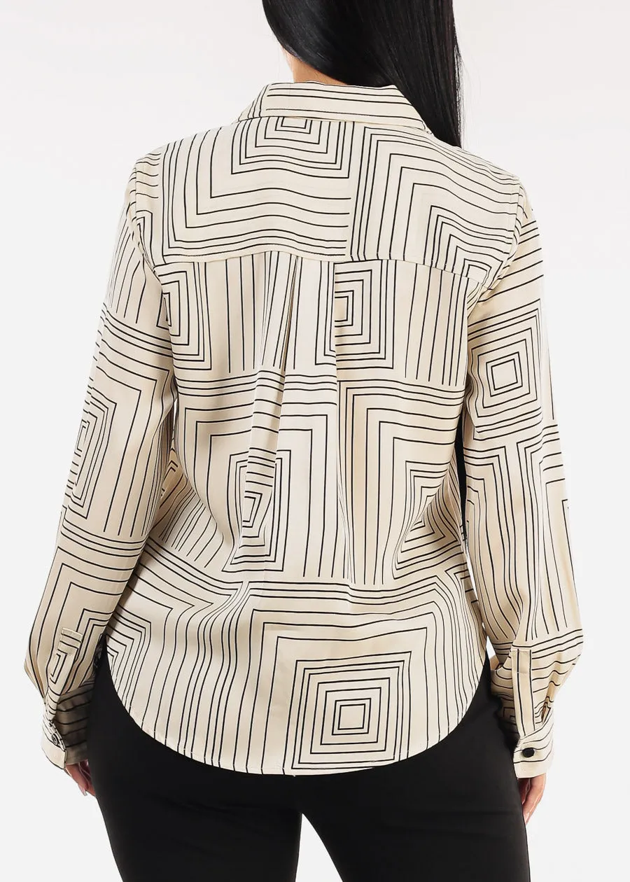 Long Sleeve Button Up Printed Collared Blouse Ivory sold by Moda product image thumbnail 4