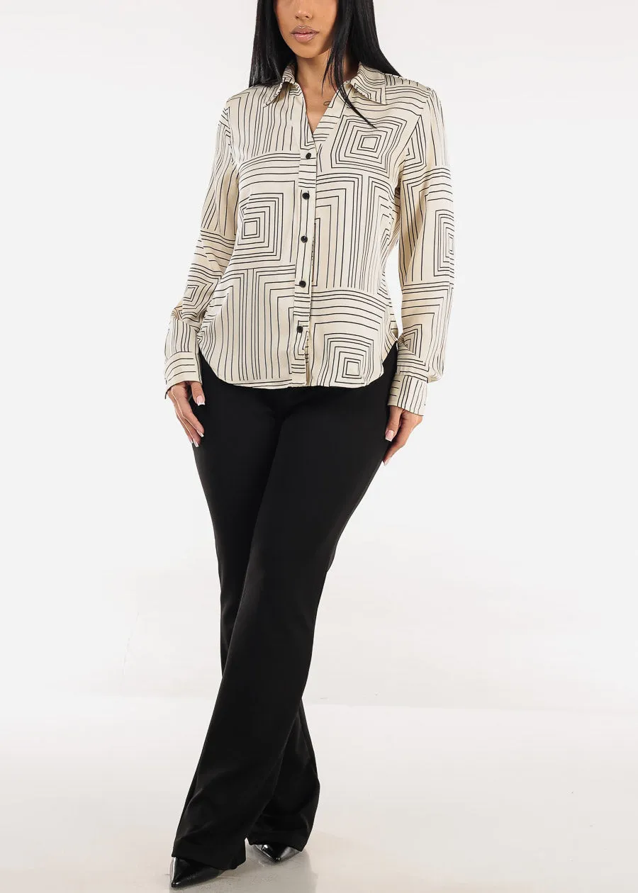 Long Sleeve Button Up Printed Collared Blouse Ivory sold by Moda product image thumbnail 2