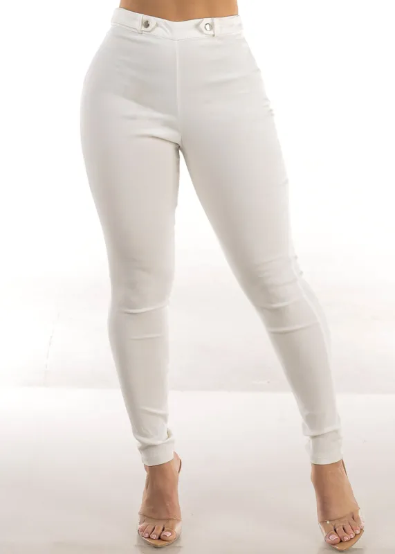 Super High Waist Stretchy Skinny Pants Off White sold by Moda