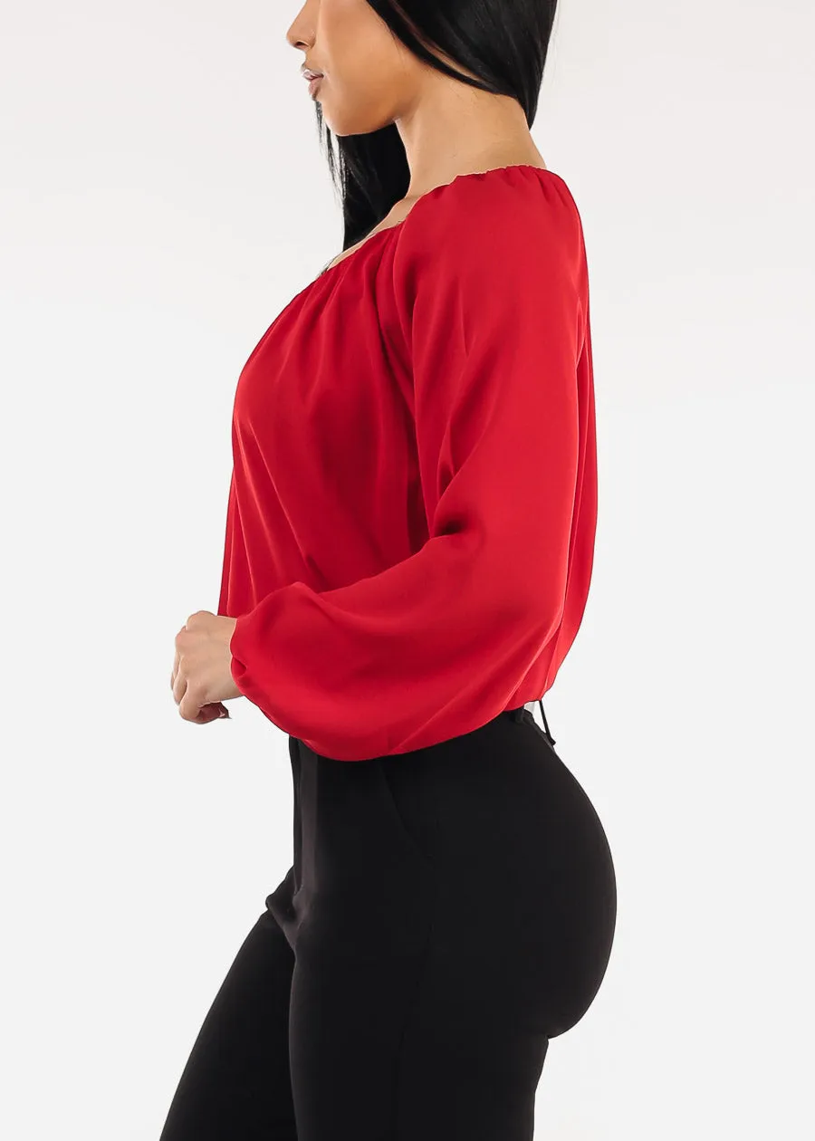 Long Sleeve Vneck Pleated Blouse Red sold by Moda product image thumbnail 3