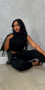 Black Cargo Jogger Pants Black Sleeveless Mock Neck Crop Top and Olive Cropped Cargo Jacket sold by Moda