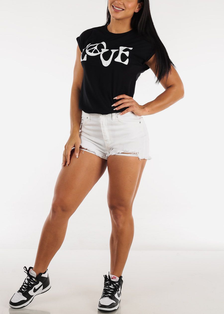 White Distressed High Waist Cut Off Denim Shorts sold by Moda product image thumbnail 2