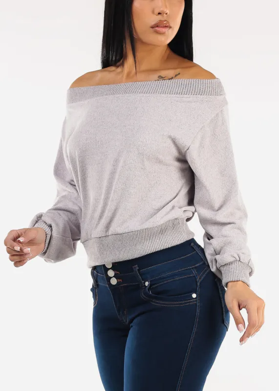 Off Shoulder Butter Soft Stretch Sweater Top Light Pink sold by Moda