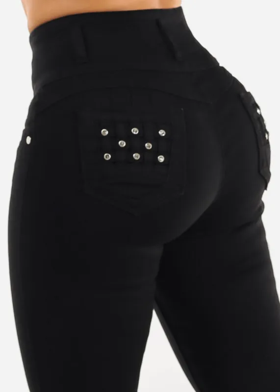 Butt Lift Super High Waist Stretch Skinny Jeans Black w Pocket Design sold by Moda