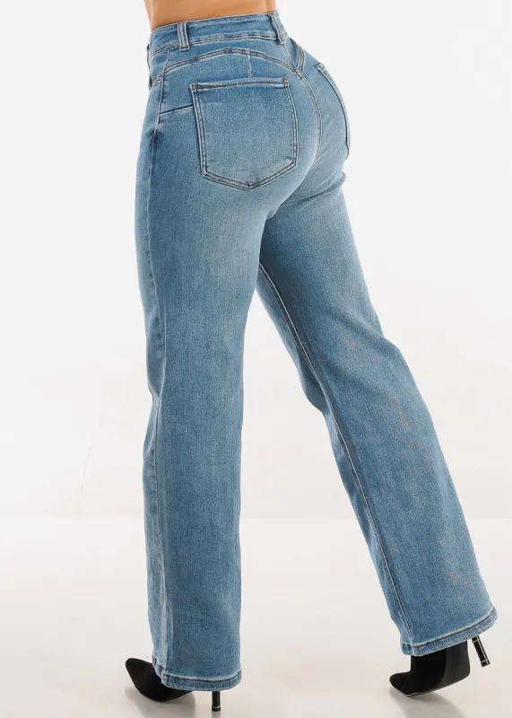 Butt Lift High Waist Stretch Wide Leg Jeans Light Wash sold by Moda