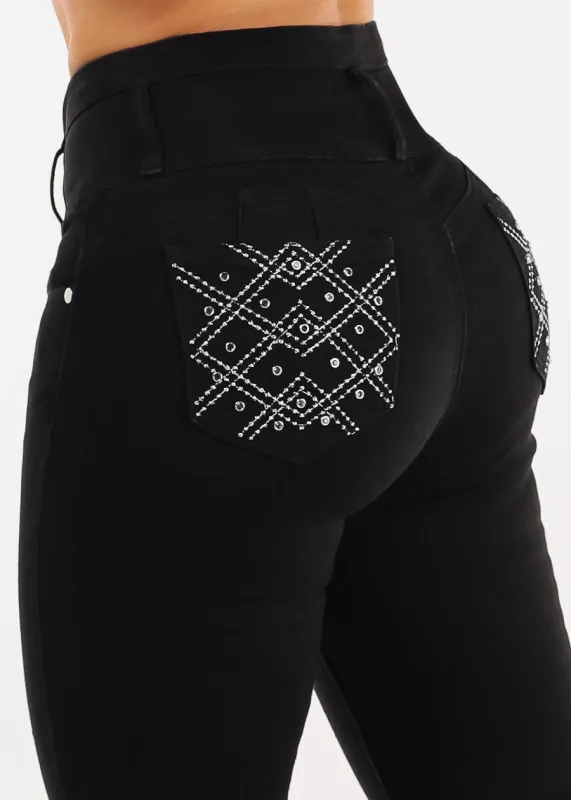 Butt Lift High Waisted Stretch Skinny Jeans Black sold by Moda
