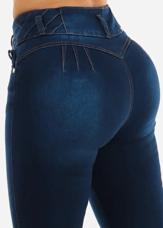Butt Lift High Waist Stretch Skinny Jeans Dark Blue sold by Moda