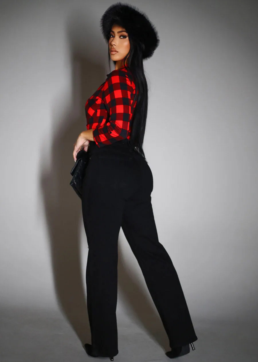 High Waisted Stretchy Wide Leg Jeans Black sold by Moda product image thumbnail 3