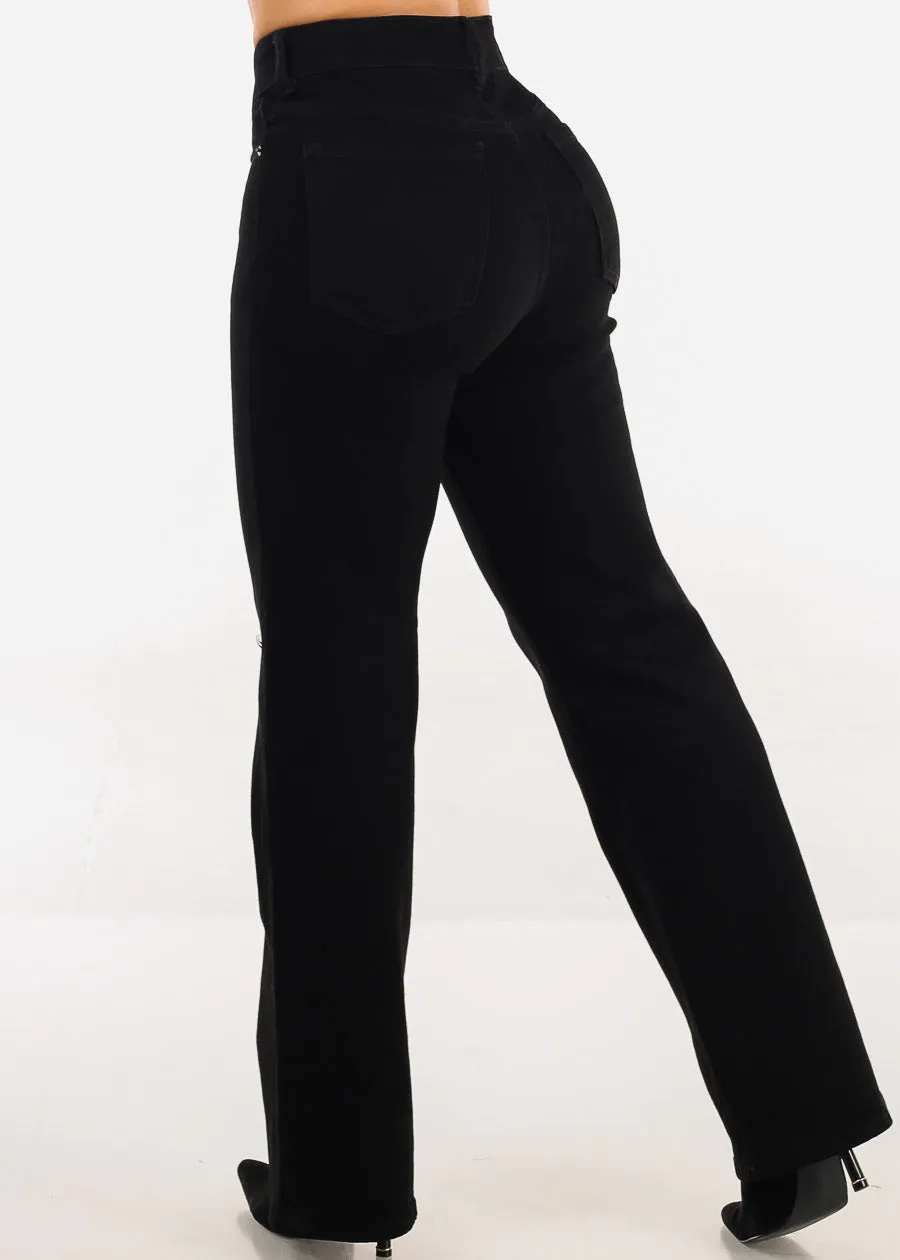 High Waisted Stretchy Wide Leg Jeans Black sold by Moda product image thumbnail 5